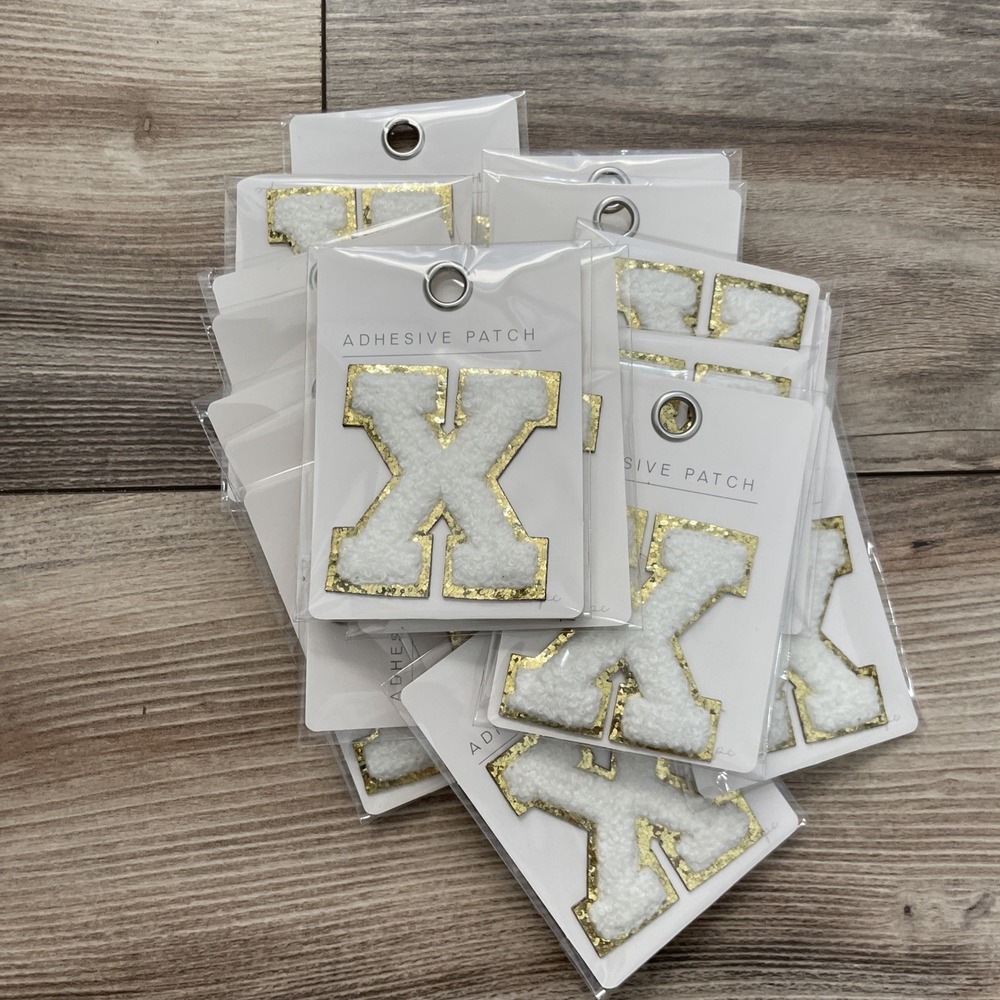 Horizon Group USA White and Gold Chenille Letter X Adhesive Patch Lot of 21